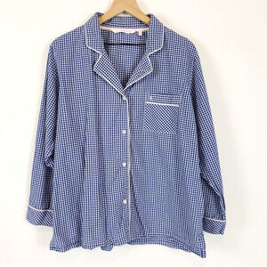 Victoria's Secret SIZE M Mayfair Pajama Button Top Blue White Plaid Check PJ